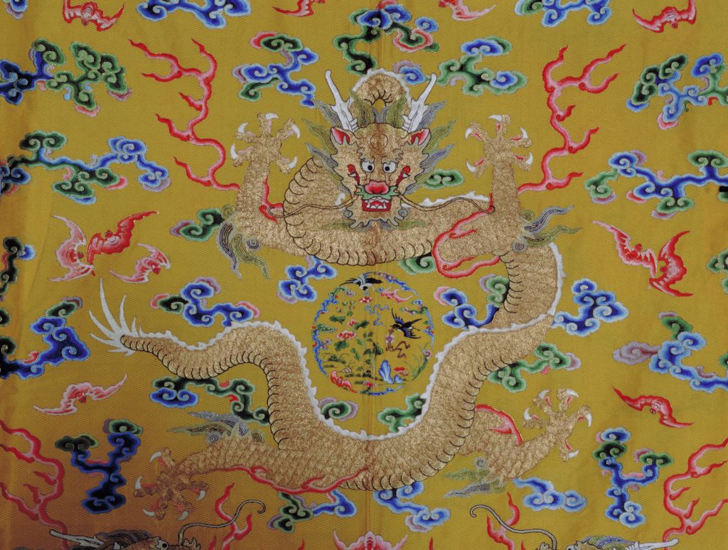 图片[4]-Yellow Yarn Embroidered Colorful Cloud Golden Dragon Single Robe-China Archive